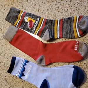 Lot of 3 new pair of Life is Good socks. 2 men's one women's.  Brand new no tags